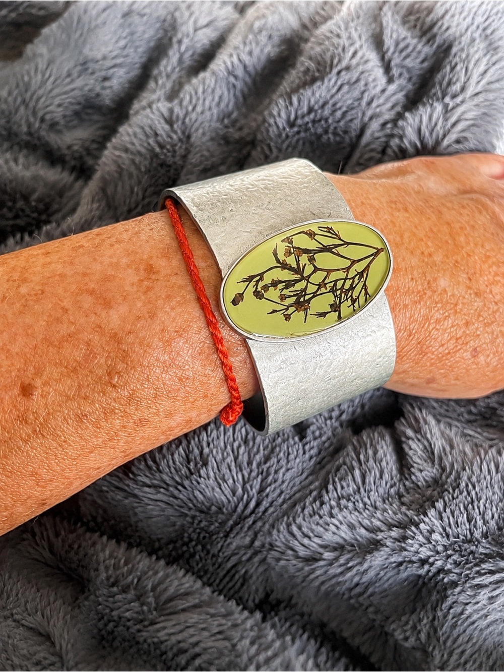 Shari Dixon Botanical Statement Cuff Bracelet Silver Tone Boho Chic Artisian